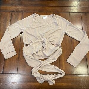 Gymshark sz M Power Down long sleeve wrap crop top pebble pink